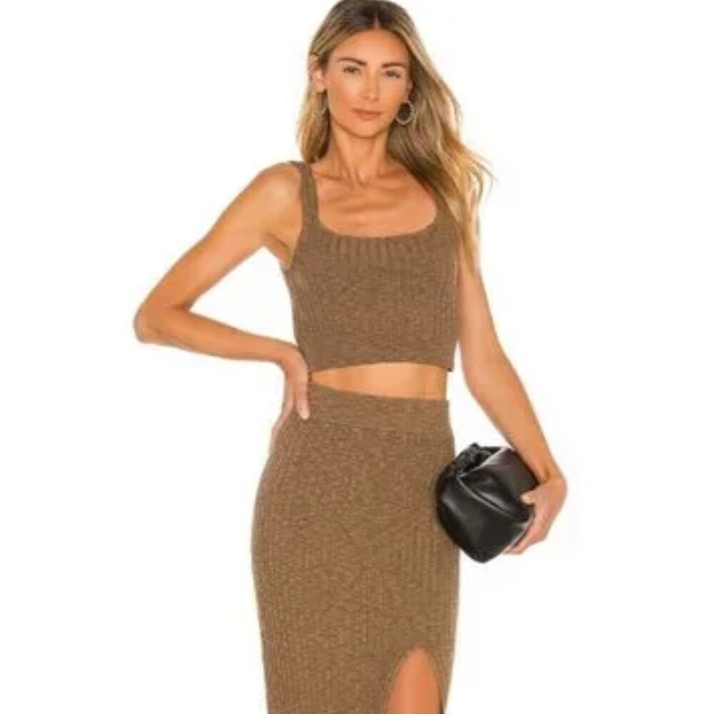 Saylor Cropped Tank Top Women's Size M Coffee Tiggy Ribbed Knit Neutral